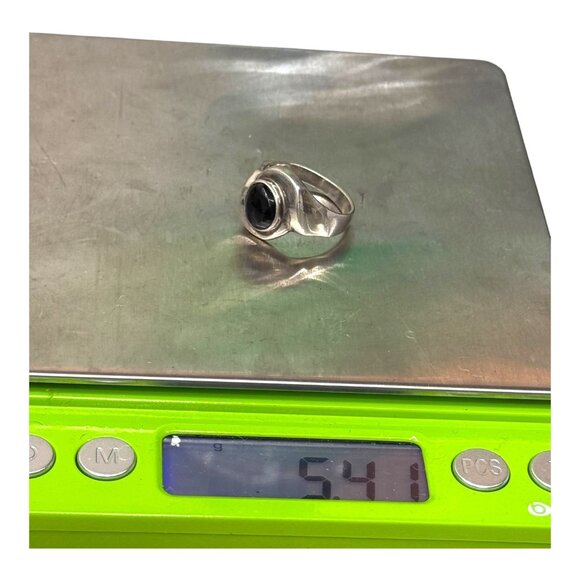 Vintage Modernist Chunky Sterling Silver Black Onyx Geometric Design Ring Sz 5.5 - Picture 7 of 11